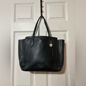 Nine West Chelsea Triple Compartment Black Tote Faux Leather Exterior Pockets